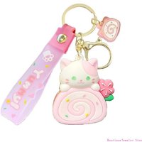 E1PE Anime Chain Fun Accessory Fun Cake Roll Bag Pendant Keychain Ornament Eye Catching Keyrings for Handbag Bag