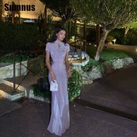 Sumnus Simple Mermaid Purple Prom Dress High Neck Pleats Short Sleeveless Evening Dresses فساتين سهرة Customized