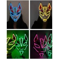 High Quality PVC Japanese Fox Mask Reusable Durable LED Neon Light Mask Full Face Dance Party Props