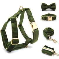 Vintage Green Velvet Custom Collars for Cat Dogs Soft Adjustable Collar and Leash Set Puppy Harness with Engraving Cat Necklace