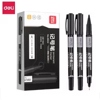 Deli 12pcs/box Twin Tip Permanent Marker Pens 0.5-1.2mm Nib Waterproof Ink Oily Black Ink Fine Point Paint Marker Pen Stationery