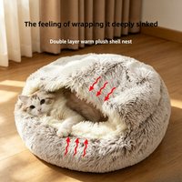 Autumn Winter Plush Pet Bed, Warm Semi-Enclosed Cat Nest, Soft Comforter & Shell Cat Cave for Cold Weather