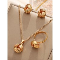 3pcs Set Fashion Creativity Geometry Stereo Knotting Pendant Necklaces Earrings Rings for Women Charm Jewelry Set Accessory Gift
