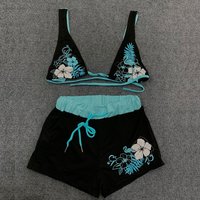 Y2K Summer Beach Fashion Hot Sexy Ladies Split Two Piece Bikini Aesthetic Vintage Contrast Flower Print Suspender Bra Shorts Set