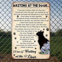 , Antique Wooden "Waiting at the Door" Pet Memorial Wall Art, - Vintage Cat Silhouette with Floral Design, Heartfelt Poem for I