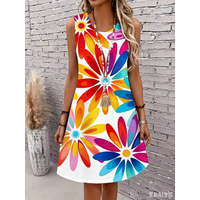 Women Sleeveless 3D Print Dress Summer Casual Loose Beach Dress Elegant Party Dress Retro Ladies Plus Size Daily Wear Vestidos