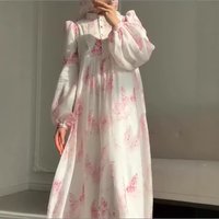 2026 European beautiful women's new round neck French lantern sleeve simple temperament printed dress