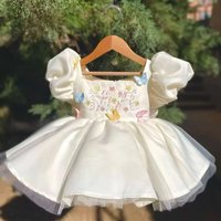 Beige Butterfly Flower Girl Dress For Wedding Knee Length Toddle Princess Kids Birthday Party Gowns First Communion Dress