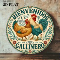 1 Spanish "Welcome to the Chicken Coop" sign with a rooster and hen, suitable for outdoor or poultry house decoration
