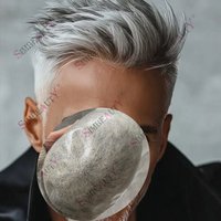 Grey Men's Durable 100% Human Hair Toupee Capillary Prosthesis Toupet Thin Skin PU Base Natural Looking Wigs Replacement System