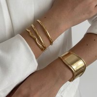Exaggerated Punk Irregular Wide Cuff Bangle for Women Stainless Steel Gold Color Geometric Bangle Stackable Trendy Jewelry