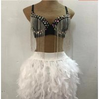Women Dance Feather Skirt White Nightclub Perform