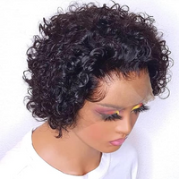 Pixie Cut Wigs Human Hair Vietnamese Curly Wigs 99J Brown Colored Short Water Wave Bob Wig 13x1 Transparent Lace Front Wigs 180%