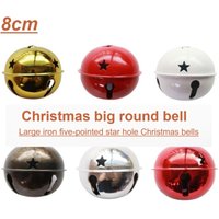 8cm Christmas Bell Decorated Large Iron Five-pointed Star Round Bell Multi-color Star Hole Christmas Bell Holiday Party Pendants