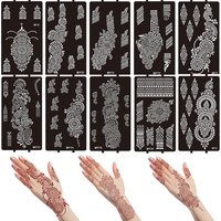 1 Sheet Mehndi Hand Tattoo Stencil, Reusable Henna Stencils for Women Hand Arm Flower Tattoo Template Body Painting Tools