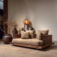 Wabi Sandy Wind Solid Wood Sofa Bed Old Elm Solid Wood Living Room Simple Sofa Bed Single Double Leisure Sofa Chair