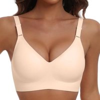 Women's Deep V Wire-free Seamless Bra 3/4 Cup Thin Molding Sexy Soft Support Bra Comfortable and Breathable Underwear Plus Up