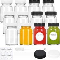 2oz Glass Jars With Lids, Small Mason Jars for Liquids, Wide Mouth Short Jars for Potion, Ginger Shots, Oils,with Stickers Brush