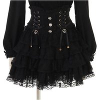 Japanese Sweet Lolita Style Mini Skirt Women Elegant Lace Bandage Party Cake Skirts Female Gothic Y2k Metal Buckle Skirt