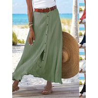 Pure Color Split Stitch Long Skirt for Women High Waist A-Line Polyester Fiber Daily Wear Comfortable Fit Skirts