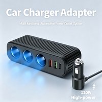 120W USB Type C Car Charger 3 In 1 Multifunctional Socket Cigarette Lighter Quick Charge Power Adapter For iPhone Phone Charger