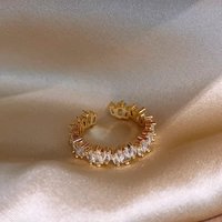 Classic Baguette Cubic Zirconia Engagement Adjustable Open Rings for Women Luxury Gold Color Plated Wedding Party Jewelry Gifts