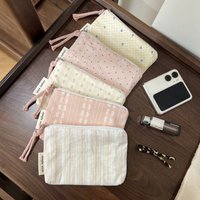 Pink Striped Women Makeup Bag Cute Wallet Mini Cosmetic Bags Portable Key Earphone Lipstick Storage Bag Coin Purse