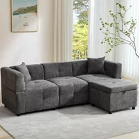 PINGGO Living Room Fabric Sofa Detachable Storage Footstool Combination Sofa Minimalist L-Shaped Sofa With Two Cushions Grey