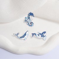 Cartoon Seahorse Dolphin Whale Enamel Pins Cute Ocean Creature Metal Brooches Fashion Lapel Badge Backpack Clothes Jewelry Gift