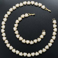 ZHUKOU Sparkling Luxury Crystal Heart Set CZ Stone Cuban Chain Necklace Women's Hip Hop Tennis Bracelet Jewelry:VL598 VL599