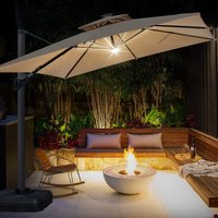 Heavy-duty Cantilever Solar Light Umbrellas Parasols Outdoor Furniture Sun Umbrella
