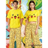 2026 Anime Kawaii Pikachu Summer Crop Top+Pajamas Pants Oversized Suits For Men Women Couple Cartoon Outfits Homewear Clothing