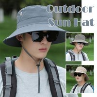 Outdoor UV Protection Sun Hat Breathable Quick-Drying Bucket Hat with Adjustable Chin Strap for Hiking Fishing Gardening