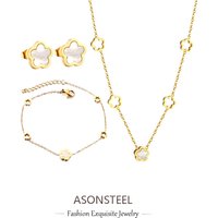 ASONSTEEL Luxury Elegant White Shell Flower Charm Bracelet Necklace Stud Earrings Women Stainless Steel Jewelry Trending Van New