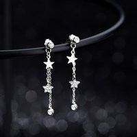 Silver Color Star Tassel Zircon Pendant Exquisite Stud Earrings for Charm Women Sweet Fashion Jewelry Party Accessories