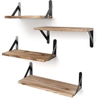Set of 4 Rustic Wood Wall Mount Floating Shelves with Black Metal Brackets Farmhouse Style Wall Organizer for Bedroom Living Room Kitchen and Bathroom