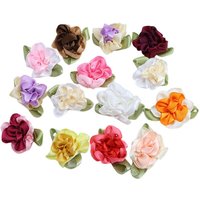 200pcs 30mm Double Colours Flower Heads Carnation With Green Leafe Handmade DIY Hairbow Sewing Garments Materials
