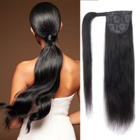 Ponytail Human Long Straight Hair Wrap Around Remy Hair Extensions Brazilian Hair Extensions Clip Ins Natural Color Hairpiece