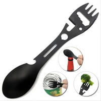 10-in-1 Multifunctional Camping Spoon Fork Stainless Steel Survival Utensil with Bottle Opener Wrench for Outdoor Hiking Camping