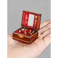 1: 12 Dollhouse Mini Wooden Retro Jewelry Box Simulation Miniature Retro Accessories Room Jewelry Scene Model