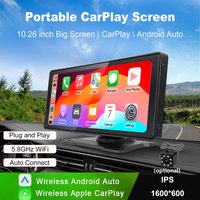 10.26 Inch Portable Wireless CarPlay Android Auto Touch Screen 1600x600 HD Display for Car with Mirror Link and Multiple Mounts