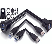 Nku 1m 3ft Dual USB 3.0 Port Male to Female Extension Cable Dashboard Waterproof Flush Panel Mount Wire Cord for Car Motorcycle