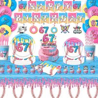 Hot 67 Six Seven Themed Birthday Party Supplies Set Banner Balloons Cake Topper Kit for Hip Hop Themed Birthday Decorations