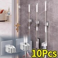 Self-adhesive Mop Holder Bathroom Kitchen Accessories Wall Mounted Mop Support Sweeping Brush Hook Broom Stand Storage Organizer