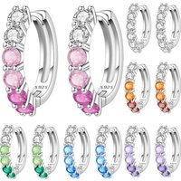 CYCUFF 925 Sterling Silver Lucky Month Birthday Stone Earring Original Jewelry Hoop Earrings Women Jewelry Party Trendy Gifts