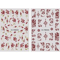 2Pcs Bohemian Nail Art Stickers Red Hibiscus Floral DIY Manicure Decorations Summer 3D Adhesive Nail Decals