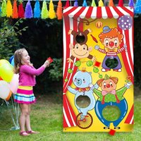 Circus Clown Monkey Bear Bean Bag Toss Game Banner, Carnival Tent Throwing Board for Kids Birthday Outdoor Party Game Supplies