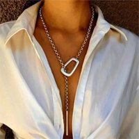 Stainless Steel Vintage Boho Style Long Bold Y-Shaped Design Pendant Necklace for Women Trendy Clavicle Chain Jewelry Gifts