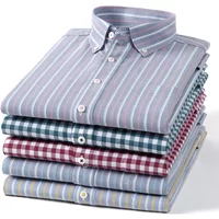 2024 Spring and Autumn 100% Cotton Oxford Plaid Fashion Stripe Slim Fit Solid Color Business Casual Long Sleeve Men's Shirt