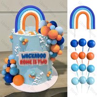 1 Set Blue Rainbow Cake Toppers Baby Navy Blue Orange Cake Balls Toppers for Birthday Baby Shower Cupcake Cake Decoration Favor